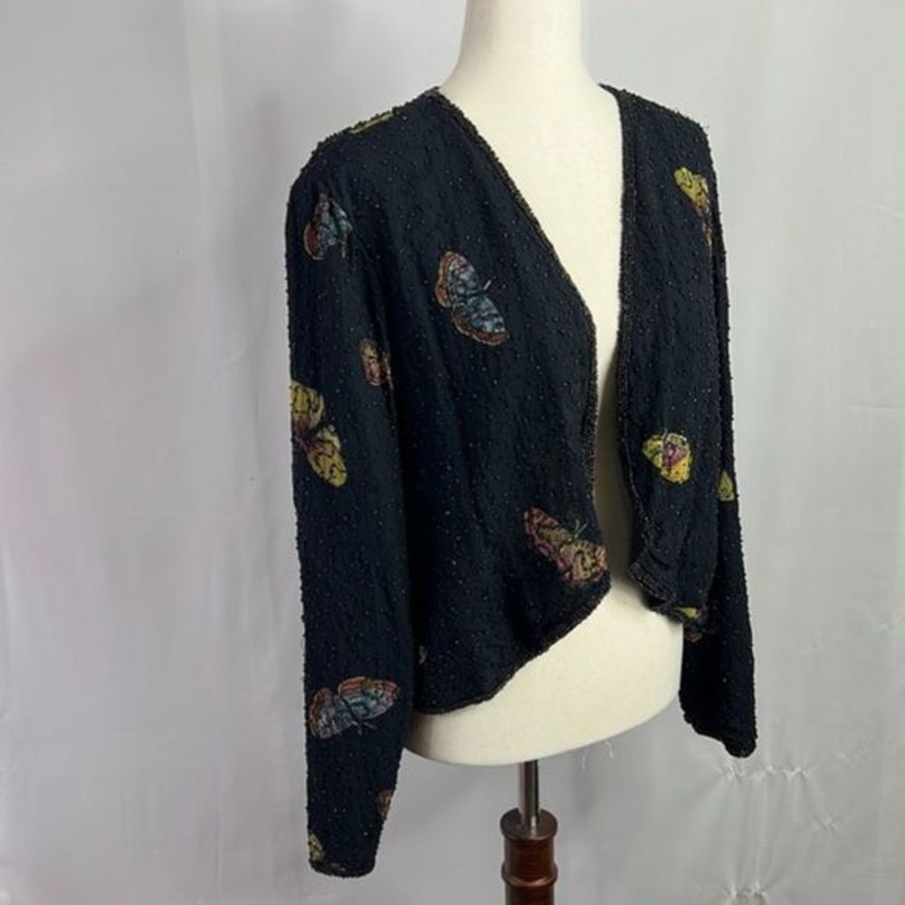Vintage butterfly print beaded shrug size L